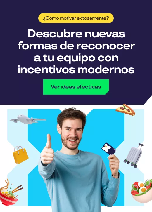 Chico feliz con pulgar arriba y tarjeta en la otra mano por todos los beneficios Pluxee Incentivo 