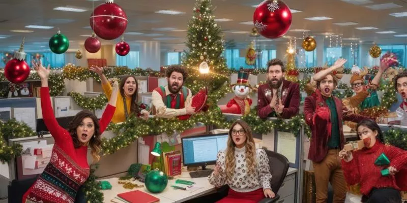 Festejo de navidad en la oficina 