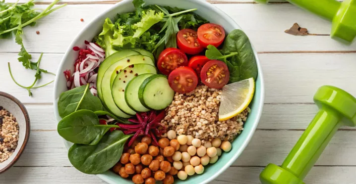 Plato de comida saludable, en representación de una alimentación saludable en el trabajo.