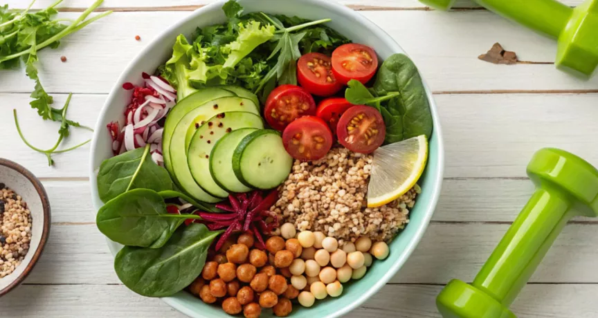 Plato de comida saludable, en representación de una alimentación saludable en el trabajo.